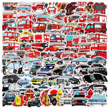 Imagem de Adesivos de 100 peças de caminhão de bombeiros e carro de polícia Cart