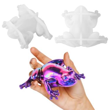 Imagem de 2 peças de molde de resina de sapo, molde de silicone de sapo 3D DIY moldes de silicone animal moldes 3D realistas para artesanato faça você mesmo, fundição de resina, armários de escritório em casa