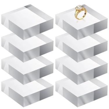 Imagem de Conjunto de 8 cubos de exibição de joias de acrílico transparente, 2 quadrados x 1 bloco alto, suportes compactos para exibir anéis, estatuetas, colares, brincos