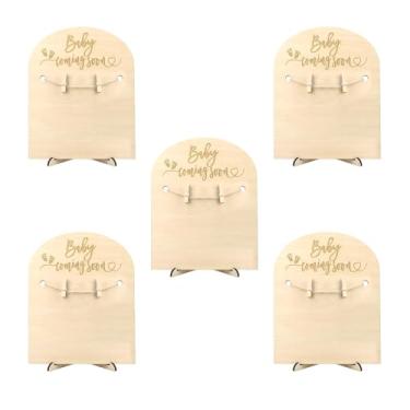 Imagem de Suporte de cartão com clipe de foto de madeira, placa de anúncio dos pequenos, molduras de ultrassom, 5 peças, decoração de berçário