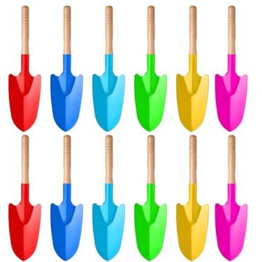 Imagem de 12 Pás de brinquedo para brincar na areia e no jardim, pás de praia de metal, ferramentas de jardim pontiagudas de ferro em cores sortidas