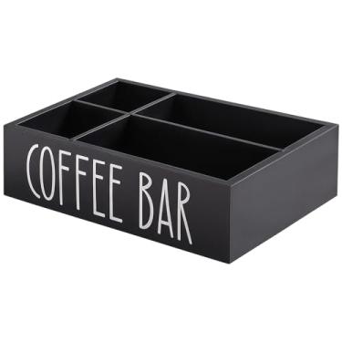 Imagem de Caixa de armazenamento de madeira para festas, organizador de caddie, prato de papel de madeira, divisórias removíveis com design moderno, copos, guardanapos ótimos para, preto