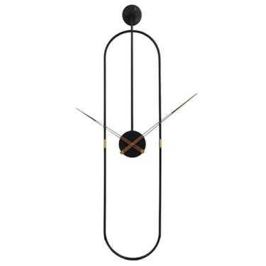 Imagem de Relógio de parede preto fino operado por bateria, 89.9 cm 90 cm grande moderno minimalista arte de ferro, ponteiros criativos de madeira, relógio de parede para sala de estar