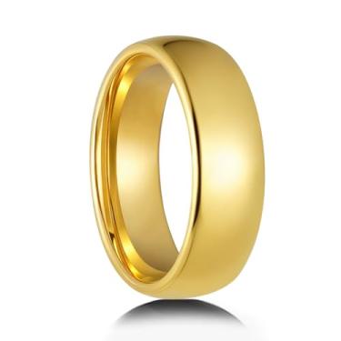 Imagem de SATAER Anéis de tungstênio de ouro de 8 mm para homens e mulheres, joias modernas, alianças de noivado e casamento, abobadadas polidas e confortáveis, tamanho 7-13, Carboneto de tungstênio, Sem pedra