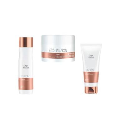 Imagem de Kit Shampoo Condicionador e Máscara Wella Fusion Pq - Reconstrução Com