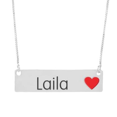 Imagem de Colar Semijoia Nome Personalizado Coração Resinado Laila Banhado em Prata 1000-999001904