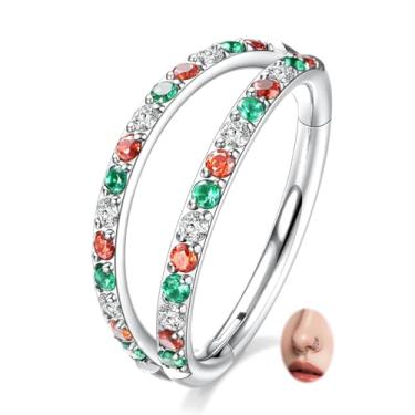 Imagem de FUNLMO Piercing de nariz argola septo concha hélice daith torre tragus cartilagem piercing joia 316L aço cirúrgico Natal cubo colorido zircão, Aço inoxidável, Zircônia cúbica