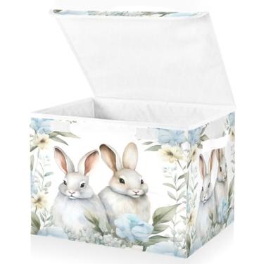 Imagem de Blueangle Caixas de armazenamento dobráveis 1 pacote, cestas de armazenamento fofas de coelho com tampas e alça para casa, quarto, armário e escritório (14)