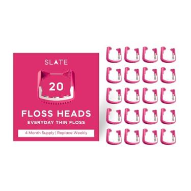 Imagem de Slate Refil de fio dental – fio dental reutilizável, sem PFA, não tóxico | Serve para irrigador bucal elétrico de ardósia com raspador de língua e varredura de gengiva | Pacote com 20 cabeças de fio