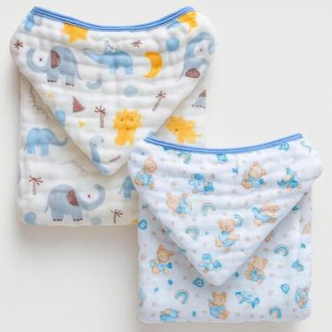 Imagem de Kit 2 Toalhões de Banho Infantil Fralda Soft com Capuz Algodão Premium