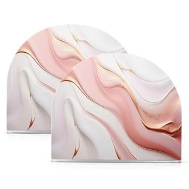 Imagem de Wassud Suporte de guardanapo acrílico de mármore ouro rosa, dispensador moderno de guardanapo de papel em forma de U para mesa, cozinha, sala de jantar, bancada 2 peças (comporta 50-60 guardanapos)