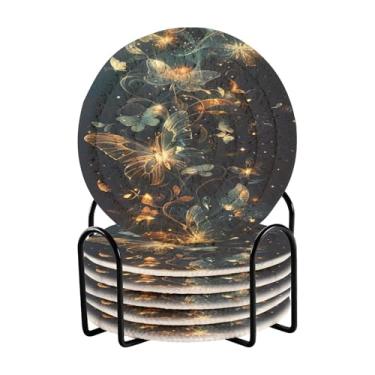 Imagem de Qilmy 6 peças de porta-copos de borboleta brilhantes e bonitas ou porta-copos de bar para bebidas, porta-copos de fazenda ou porta-copos de mesa rústicos, porta-copos modernos de algodão para o