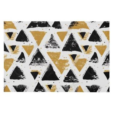 Imagem de Wassud Tapete de porta triângulos preto e dourado 61 x 89 cm, tapete lavável antiderrapante com suporte de borracha, tapete macio e macio para sala de estar, quarto, entrada, entrada