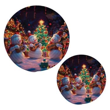 Imagem de Wassud Conjunto de bonecos de neve tocando música para pratos quentes, suportes de panela redondos, almofadas quentes de algodão, porta-copos elegantes, decoração de cozinha e acessórios, 2 peças