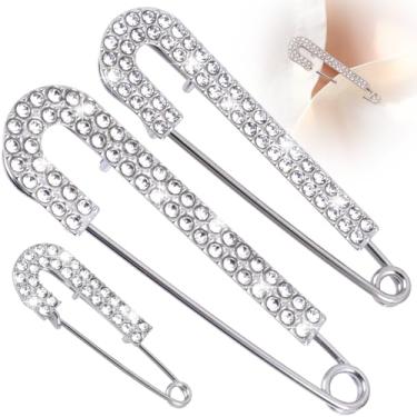 Imagem de OIIKI 3 peças de alfinetes de segurança grandes com strass, broches decorativos brilhantes para roupas, clipes de cristal brilhantes para suéteres, xale, cachecol, jeans, saias, vestido, chapéu