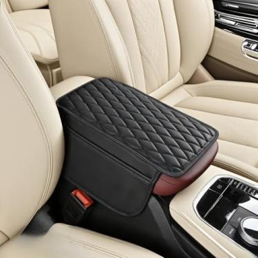 Imagem de Capa de caixa de apoio de braço de carro, organizador de console de couro para carro com bolso de armazenamento lateral, capa universal para console do meio do veículo
