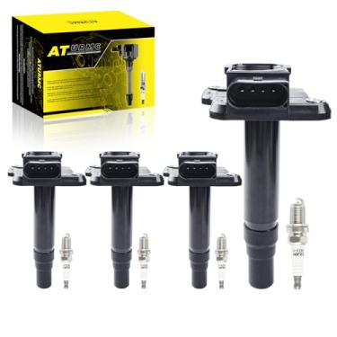 Imagem de ATURMC Conjunto de 4 bobinas de ignição UF274 e velas de ignição de irídio compatíveis com VW Beetle Golf Jetta Passat Audi A4 A6 A8 TT Quattro S6 S8 1.8L 4.2L L4 V8 Replease OEM # 06B905115B