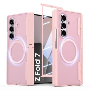 Imagem de Vividarm Capa para Galaxy Z Fold 7 com suporte, compatível com MagSafe, protetor de tela integrado [proteção de dobradiça] [proteção de dobradiça] capa de telefone fina translúcida à prova de choque