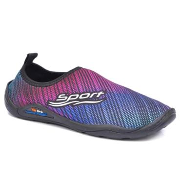 Imagem de Sapatilha Náutica Antiderrapante, Roxa com Detalhes Azuis, Material Macio, Solado Emborrachado, Secagem Rápida, (BR, Adulto, Numérico, 43)