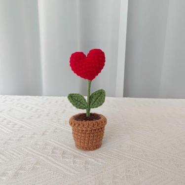 Imagem de 1 enfeite de crochê de planta em vaso em forma de coração, perfeito para | Dia dos Namorados chinês/dia das mães/aniversário como um presente de luxo leve