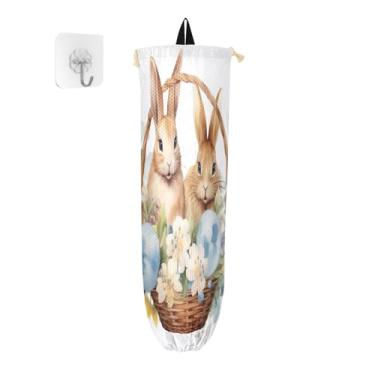 Imagem de Coelhinhos da Páscoa em cesta com flores dispensador de saco de supermercado, dispensador de suporte de saco de plástico de mercearia, organizador de armazenamento de sacos para cozinha, 1 pacote