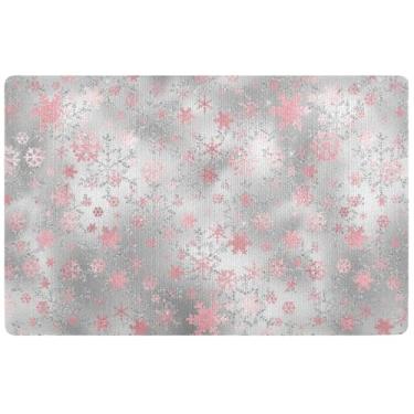 Imagem de Tapete de porta personalizado prata rosa Natal floco de neve outono engraçado tapetes de porta hilariante, tapetes para entrada tapetes antiderrapantes para casa lavável, 81 cm x 50 cm