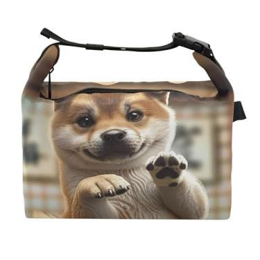 Imagem de TSENQUE Lancheira engraçada para cães com pose de karatê personalizada para mulheres e meninas alça de ombro ajustável para trabalho, linda flor isolada