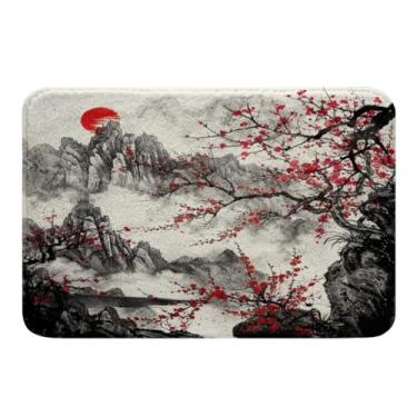 Imagem de Feelyou Tapetes de banheiro de flores de cerejeira 51 x 81 cm, estilo japonês, para banheira, para meninos e meninas, Fuji Mountain, decoração de casa, tapetes de banho para banheiro, pintura de tinta
