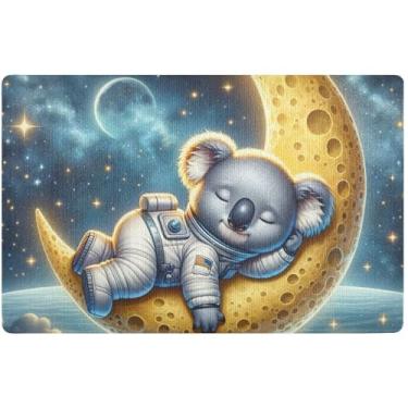 Imagem de TSENQUE Tapete de porta fofo personalizado com lua de coala, estrelado, tapete de porta de outono para ambientes externos, decoração de varanda de outono com suporte de borracha lavável 81 cm x 50 cm