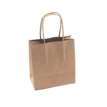 Imagem de 10 Sacolas De Papel Delivery 15x14x8cm:  Alça Torcida  - Kaiambá Artef