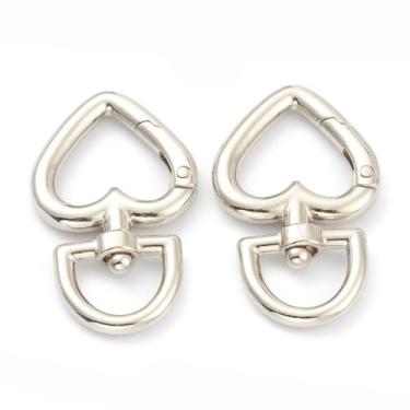 Imagem de 10 peças de fechos giratórios de garra de lagosta em liga de zinco em forma de coração, gancho giratório de platina, suprimentos para fabricação de joias para chaveiros e bolsas de alças ou para fazer