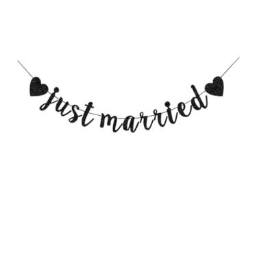 Imagem de SUBOOCA Banner Just Married, decorações engraçadas para casamento | noivado | despedida de solteira | suprimentos de placa de festa de chá de panela preto