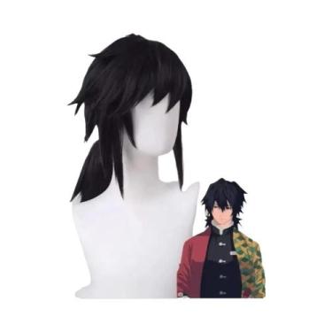 Imagem de Peruca Sintética Preta Curta Lisa Cosplay De Demon Slayer Tomioka Giyu
