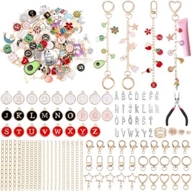 Imagem de DRHWEFSQ Chaveiro de brilho labial, kit faça você mesmo, 236 berloques, 50 correntes, 60 clipes, 300 anéis de salto e alicate para chaveiros personalizados, presentes feitos à mão para iniciantes (kit