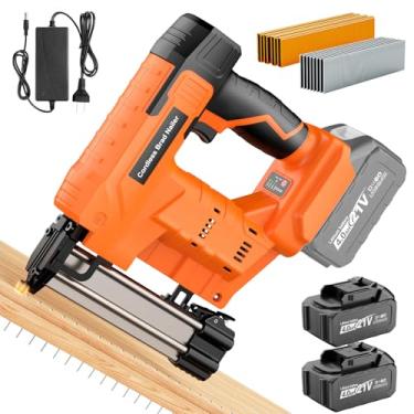 Imagem de Pistola de pregos sem fio com bateria 4,0Ah × 2, pregador Brad 2 em 1 18 GA, 1600 peças de pregos e grampos, 2 modos de disparo, pistola de grampo elétrica para marcenaria, reparos domésticos e faça