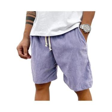 Imagem de Bermudas Casuais Masculinas De Veludo Cotelê Com Cintura Elástica Esti