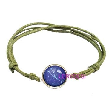 Imagem de LERYDESI Pulseira de horóscopo pingente do signo do zodíaco azul céu estrelado joia de constelação unissex presente de arte para homens para mulheres corda cor opcional, Vidro