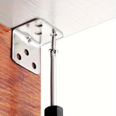 Imagem de 6 suportes de canto de aço carbono de metal com 6 furos – suportes de canto duráveis para madeira, prateleira e armário – design de laminação fixa para fixar mesas, cadeiras e móveis de madeira