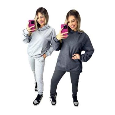 Imagem de Kit com 2 conjuntos Moletom calça e capuz feminino Inverno Slim quenti