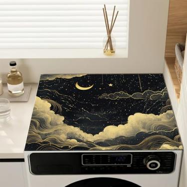 Imagem de Almofada de cobertura contra poeira para máquina de lavar celestial ouro preto, capas antiderrapantes para lavadora e secadora para a parte superior, tapete protetor de secadora para lavanderia e