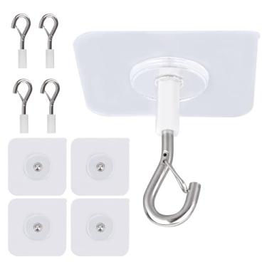 Imagem de Penitue 5 Ganchos de Teto Autocolantes e Resistentes, Sem Necessidade Furar com Fecho de Segurança Ideais para Ventoinhas Plantas Candeeiros Cozinha Casa Banho Escritório Arrumação (Base Quadrada)