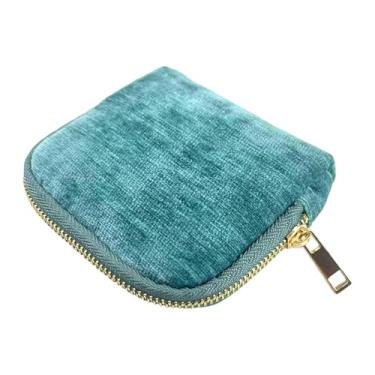 Imagem de Dynwave Estojo organizador de joias pequeno para viagem, porta-anéis, elegante suporte de veludo para brincos, bolsa para guardar pequenos objetos, ideal para, Azul Pavão