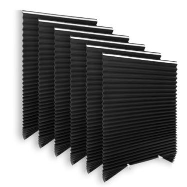 Imagem de Persianas de janela de papel blackout 91,4 cm x 182,88 cm - Pacote com 6 adesivos temporários sem fio, autoadesivos, sem broca, capa plissada para quarto, cozinha, porta de pátio (preto, material 100%