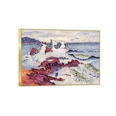 Imagem de Impressão em tela de paisagem pronta para pendurar - Pintura de arte de parede famosa - Mediterrâneo-Moderna Decoração de Casa Imagem Moldura Dourada 70 x 100 cm 27 x 39 pol