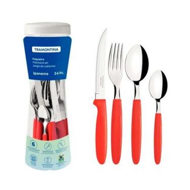 Imagem de Faqueiro Talheres Conjunto 24 Peças Ipanema Vermelho Aço Inox Facas, G
