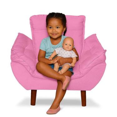 Imagem de Mini Poltrona Cadeira Infantil de Criança Suede Rosê Pés Palito - Tuca