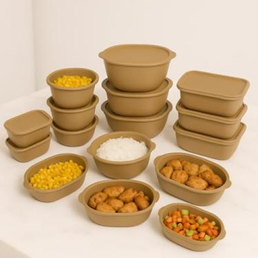 Imagem de Kit com 15 Potes Herméticos Organizadores para Cozinha - Armazenar Grãos, Cereais, Biscoitos, Legumes, Frutas - Potes para Freezer, Microondas e Lava-louças, Empilháveis (Bege)