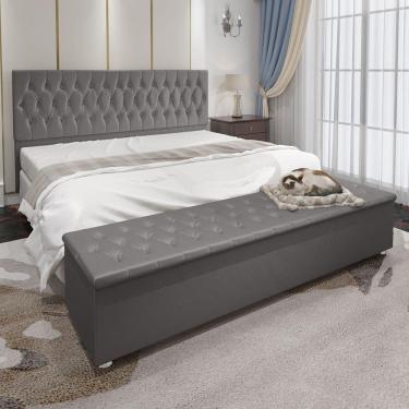 Imagem de Kit Cabeceira Casal E Recamier Baú 1,95M Cinza