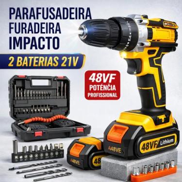 Imagem de Furadeira Parafusadeira Impacto 48v Sem Fio 2 Baterias - Generica