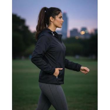 Imagem de Jaqueta feminina corta vento c/ capuz em elastano academia Tamanho:5XL